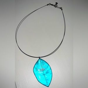 Aqua Blue Leaf Necklace